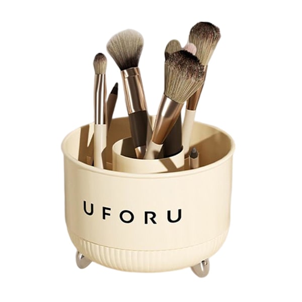 Roterende makeupbørsteholder til skrivebord, kosmetikpenneholder, opbevaringsstativ, bærbar skrivebordsorganisator Cream White 5 Grid