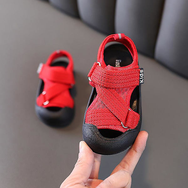 Sommer Baby Sandaler Mode Kryds Webbing Bløde Børnesko Cool Drenge Piger Strandsandaler Hovedindpakket Småbørnssko red 2 16