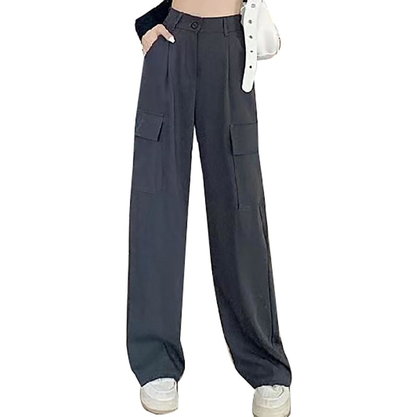 Dame Wide Leg Cargo Bukser Baggy Højtaljede Bukser Med Bomuld Til Tights Seler Sneakers Gray S