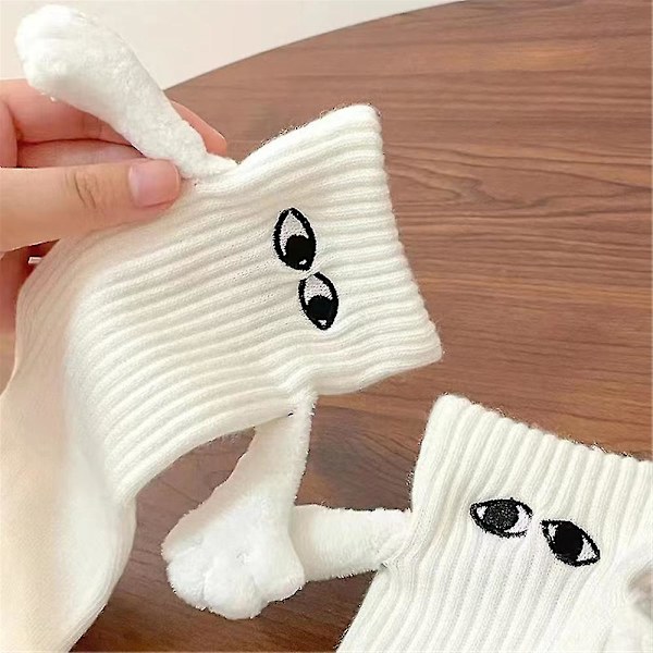 Strumpbyxor för par som håller hand, Magnetisk sugpropp 3D-docka Par Roliga strumpor Presenter White - 1Pair