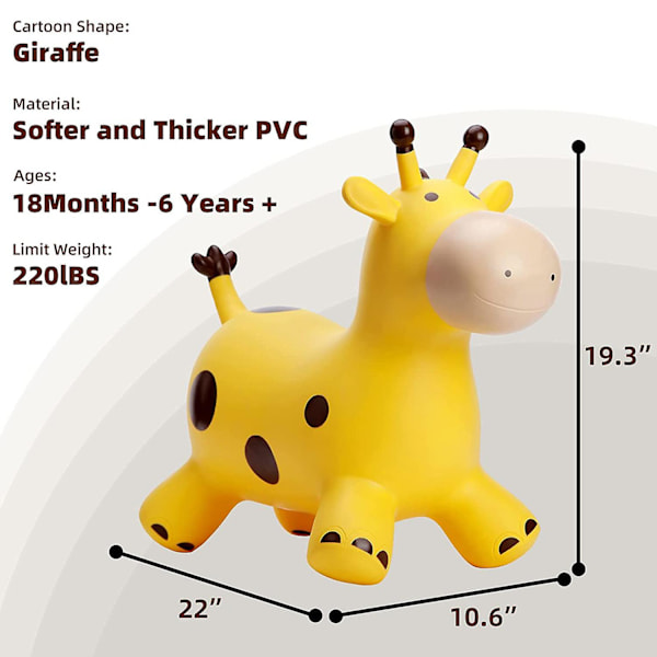 Oppustelig giraf space hopper til børn, hoppebold, ride-on, lyd, dyrelegetøj, gave Yellow