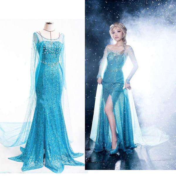 Vuxen dam Frozen Princess Elsa Cosplay Kostym Party Outfit Finklänning 2XL