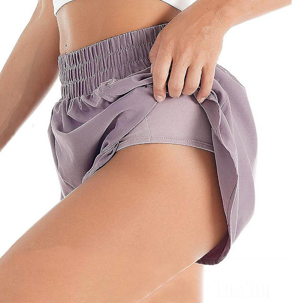 Elastiska lager-på-lager yogashorts för dam, sommar, lediga, lösa, enfärgade sportshorts Purple 2XL