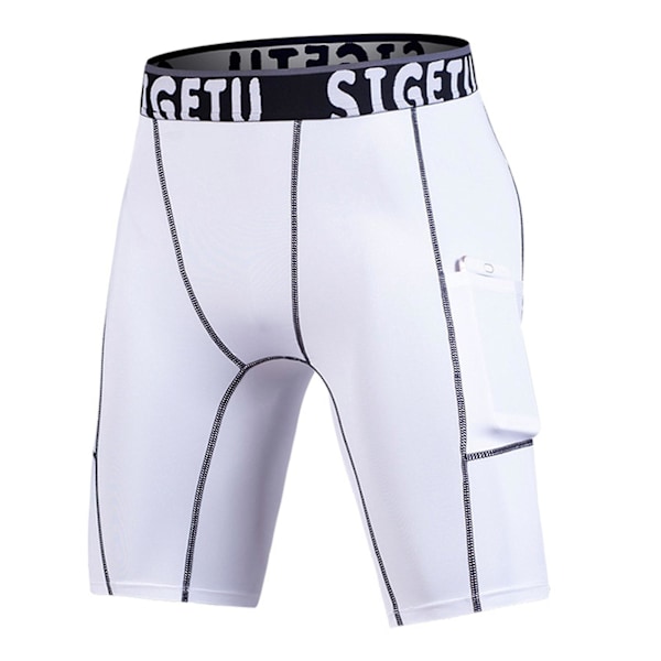 Løbetights shorts til mænd med lomme, hurtigtørrende elastiske sports compression gym shorts sommer fitness sweatpants White 2XL