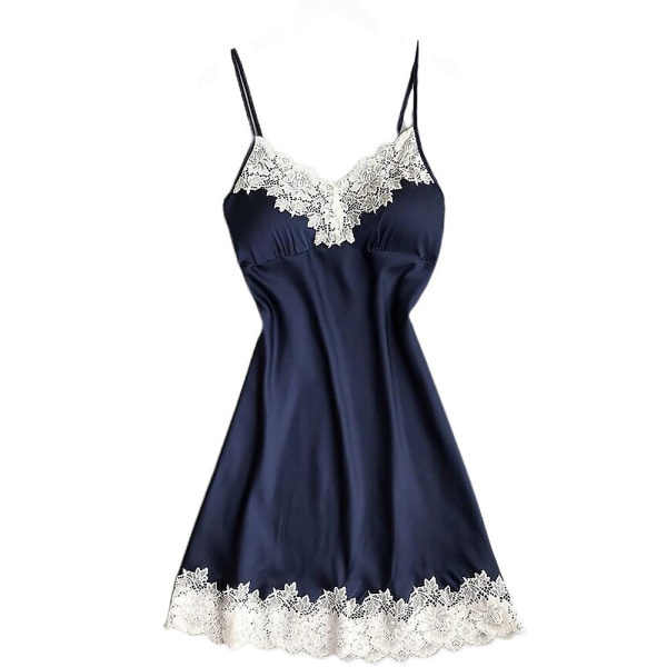 Dam Spetsunderkläder Axelband A-linje Mini Klänning Underklänning Nattlinne Sovkläder Navy Blue 2XL