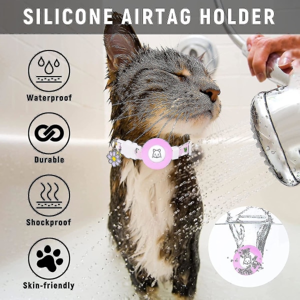 Airtag katthalsband, kattunge halsband med Airtag-hållare, klockblomma charm kompatibel med flickkatter, pojkkatter, små hundar Purple