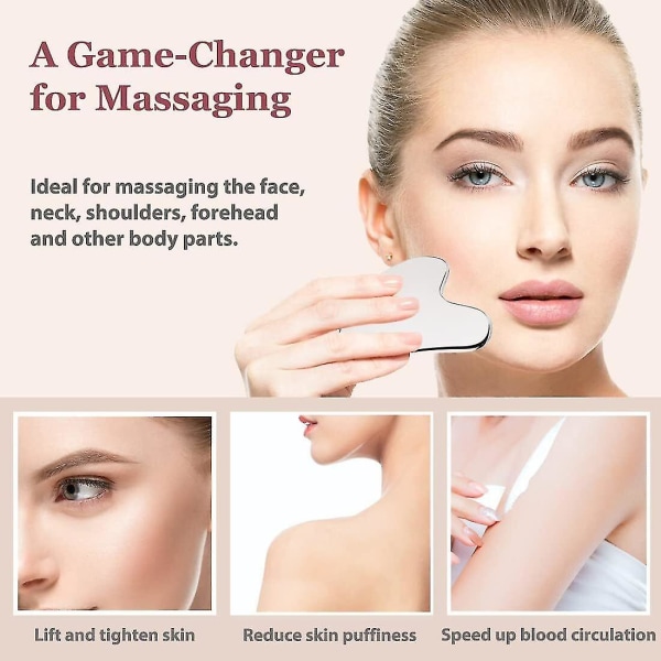 Gua Sha og Ansiktsrulle Sett i Rustfritt Stål, Gua Sha Ansiktsverktøy, Ansiktsmassasje
