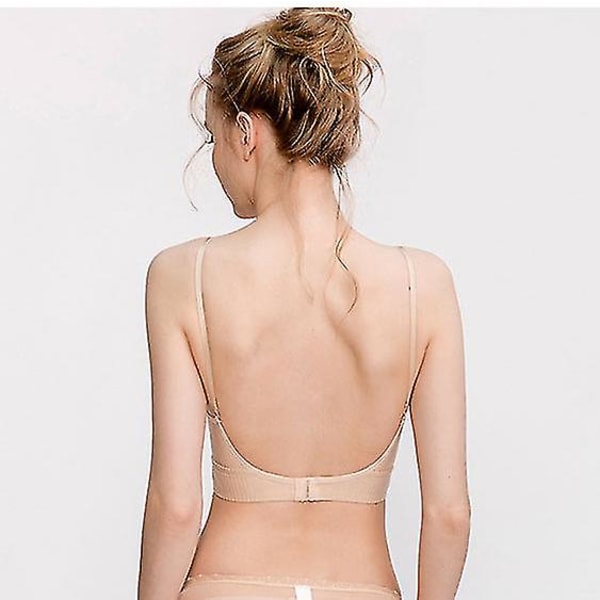 Kvinnors låga ryggbhar utan stålring rygglös bh djup V-ringning sexig rygglös bralette Skin 75B