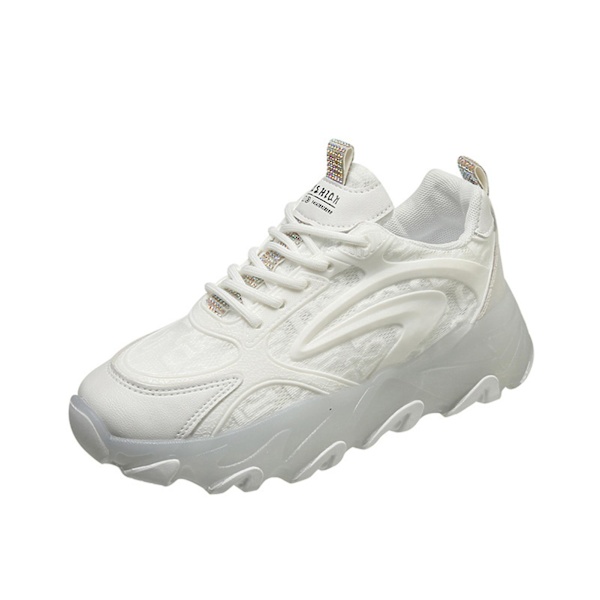 Dame Åndbare Anti-lugt Sneakers Dame Snørebånd Casual Sko Egnet Til Gåture Dans White 37