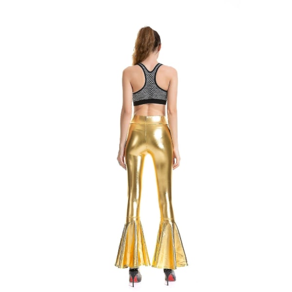 Flared bukser for kvinner, havfrue vide ben, hippie metalliske bukser Xinmu Gold M
