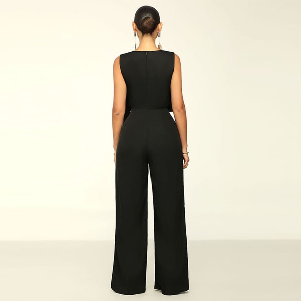 Dam Solid Rak Jumpsuit  Ledig O-ringad Jumpsuit Lämplig För Strandkläder XL