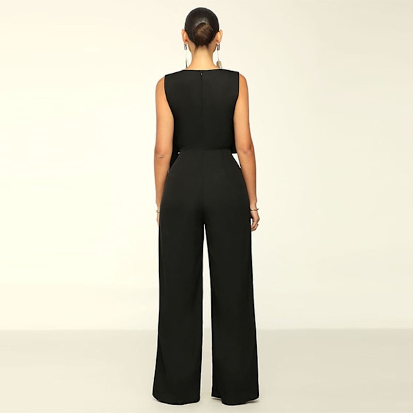 Dame Solid Straight Jumpsuit Løs O-hals Jumpsuit Egnet til Strandtøj M