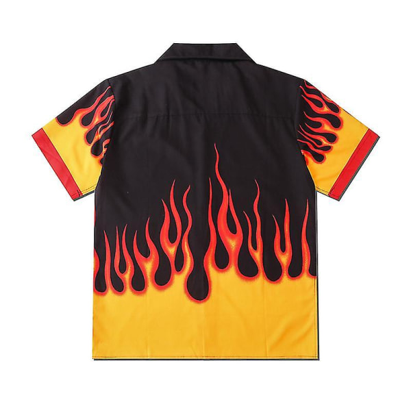 Män och kvinnor Par Gul Flame Digitaltryck Tide Brand Casual Lös Kortärmad Skjorta XL