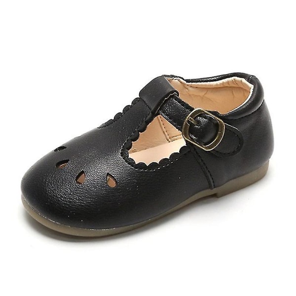 Tyttöjen kevyet retro T-remmilliset nahkakengät, koulukengät, liukumattomat, mukavat, avonaiset juhlakengät Black EU 28