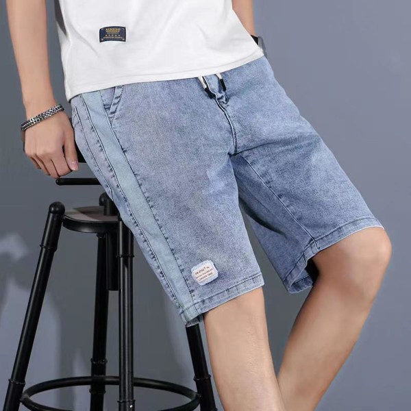Miesten monipuoliset shortsit leveällä lahkeella, joustavat farkkushortsit rentoon shoppailuun ja matkustamiseen Light Blue 305 Cropped Pants 3XL