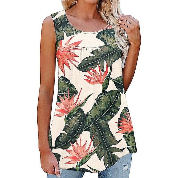 Naisten Muoti Ranta Kukkaprintti Pulloveri Naiset Bohemian Laskostetut T-paidat Khaki Leaves XL