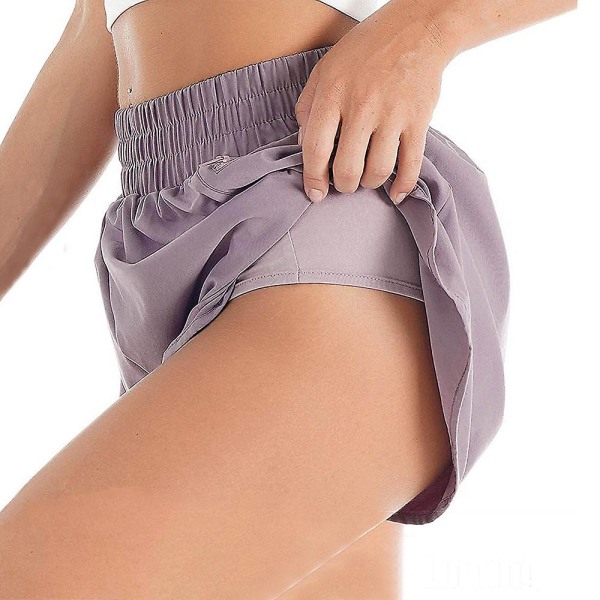 Elastiska lager-på-lager yogashorts för dam, sommar, lediga, lösa, enfärgade sportshorts Purple M