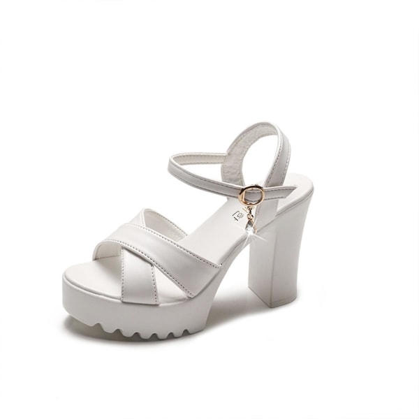 Dam Öppen Tå Höga Klackar Sandal Enfärgad Romersk Stil Sandaler Lämpliga För Strandbruk White 35