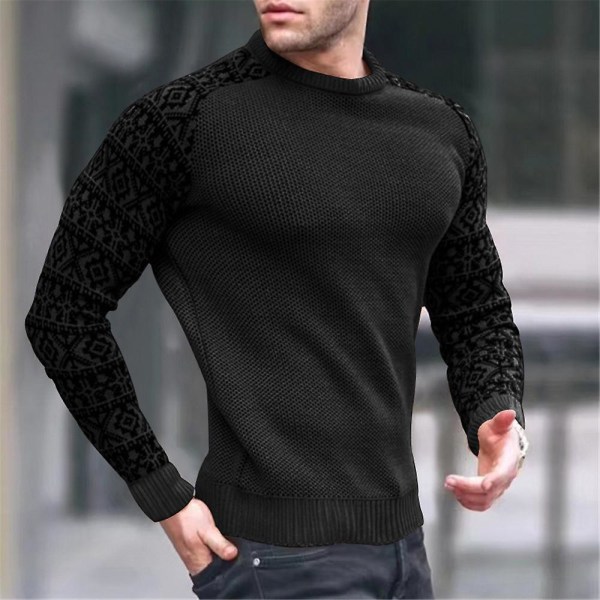 Herre Colorblock Crew Neck Raglan Langærmet Sweatshirt Jumper Vinter Strik Casual Pullover Toppe Black 2XL