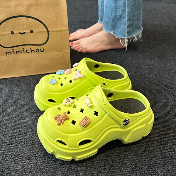 Sko med tyk sål og hævet hul til kvinders sommerstrand anti-slip tåslippers green 1 40-41