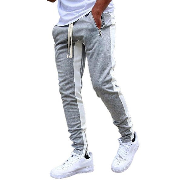Herr Dragsko Färgblock Casual Långbyxor Slim Fit Mjukisbyxor Sportbyxor Grey White M