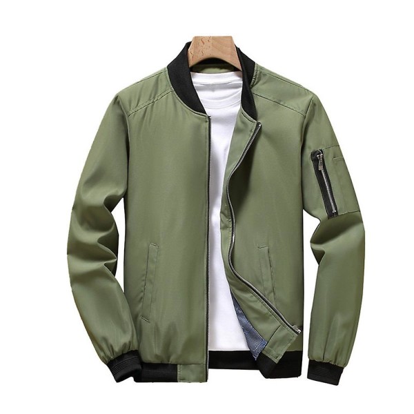 Miesten yksivärinen pitkähihainen rento vetoketjullinen bomber-takki sotilaallinen lentäjäntakki Green 2XL