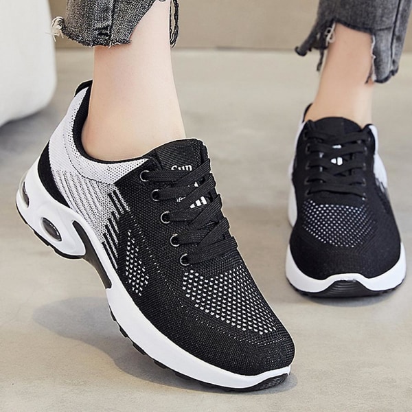 Dame Treningssko Casual Atletisk Snøring Sports Fitness Løping Gym Joggesko Gåsko Arbeidssko Black 38