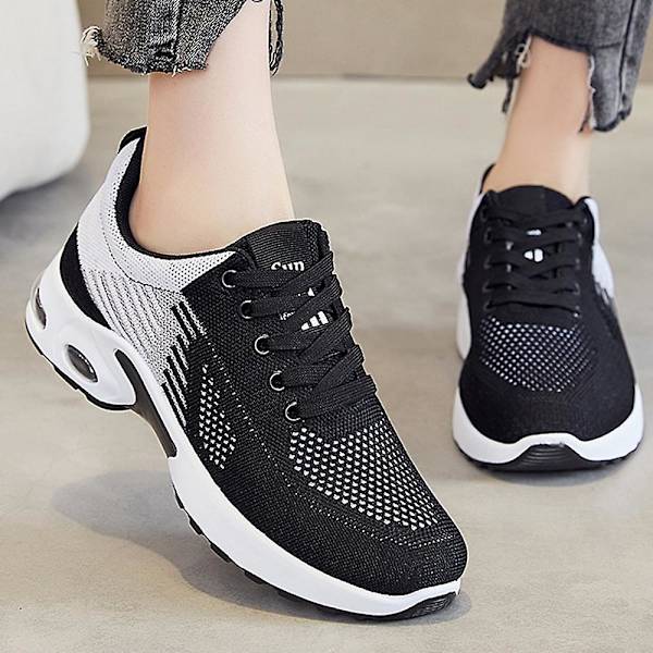Dame Treningssko Casual Atletisk Snøring Sports Fitness Løping Gym Joggesko Gåsko Arbeidssko Black 41