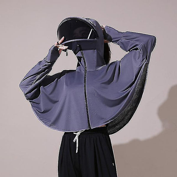 Sommar solskydd kappa solskärm huva skugga topp anti uv is silke sport kylning kläder Dark Grey
