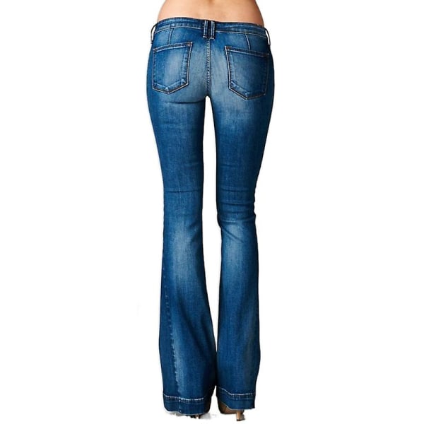 Låg midja utsvängda jeans för kvinnor lösa jeansbyxor med vida ben Causal Button Up Bell Bottom jeans Slim Fit Hellängd Dambyxor Black M