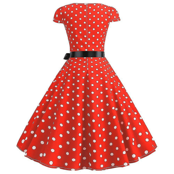 Dame Polka Dot Retro 1950'er 60'er Rockabilly Aften Galla Swing Party Midi Kjole Red 2XL