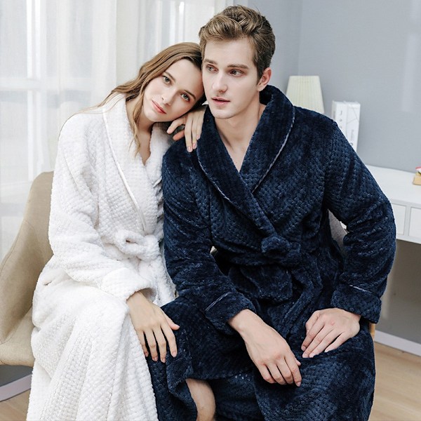 Badekåper for kvinner, tykke varme flanellpysjamaser, damepysjamas XL blue