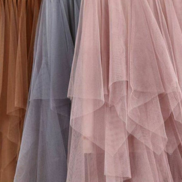 Dame Tulle Mesh Skjørt Høy Midje Lagdelt Plissert Maxi Lang Kjole One Size Pink