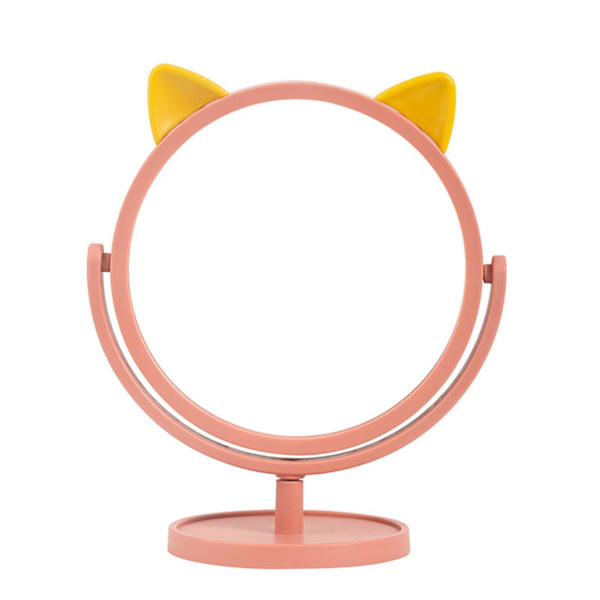 Enkelt Sidet Makeup Spejl Katteøre Formet Rundt Toiletbordsspejl 360 Graders Rotation Bord Spejl Pink