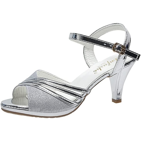 Sandaler for kvinner - moteriktige spennesandaler Silver 34