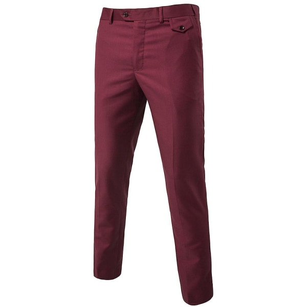 Herre Solid Rett Ben Smart Dressbukse Casual Kontor Business Arbeid Formelle Bukser Wine Red L