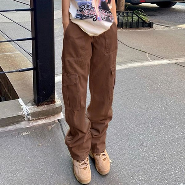 Løse jeans med brede ben til kvinder, attraktive jeans, lige bukser til kvinder og piger på udflugt Brown XL