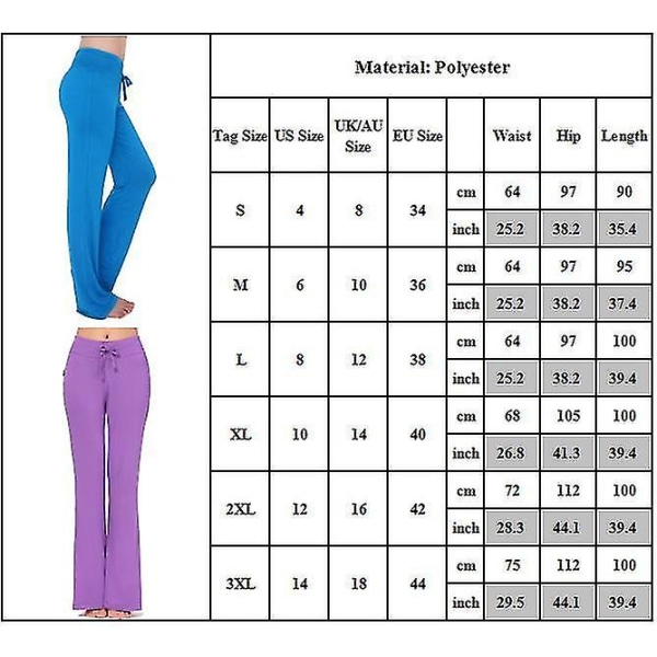 Dame Ensfarvede Løse Yogabukser med Snøre Åndbare Gymnastik Sports Pilates Lange Bukser Purple M
