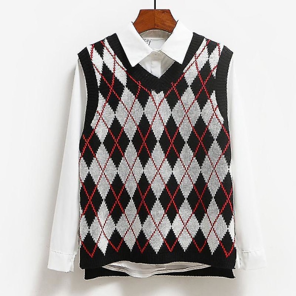 Strikket Vest, Afslappet Pullover Elastisk Sweater Black M