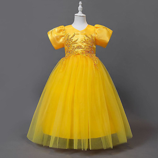 Stilrena Enfärgade Flickklänningar Mångsidiga Bekväma Kläder för Resor/Vardag/Hemma Yellow 140cm