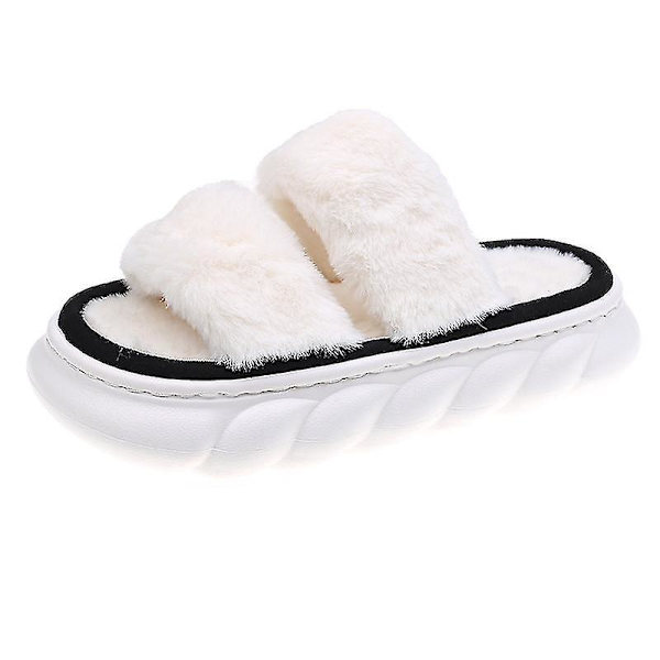 Casual Platform Hjemmesko til Kvinder Hyggelige Vinter Varme Fuzzy Slippers med Dobbelt Rem Dual Strap Black EU 39-40