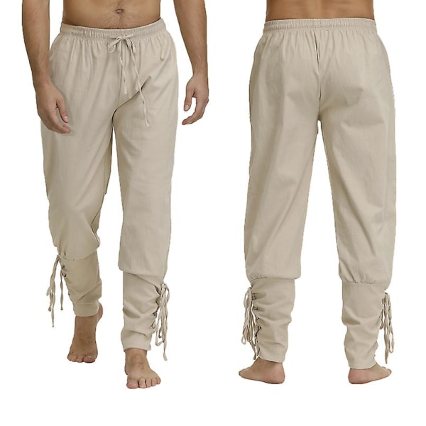 Middelalderbukser Vikingekostume til mænd Kvinder Piratbukser Snørebukser Renaissance Bukser Pirat Brun Sort Plus Size Halloween black XXL