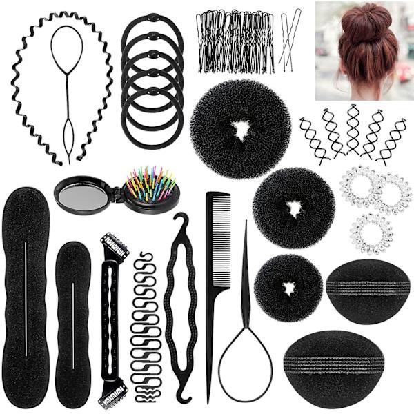 Hårstyling Tilbehør, 28 stk. Hårstyling Tilbehørssæt Mode Elastikker Clips Frisør Boudin Ruller Krøllere Magisk Knold Clips Flet Twist Hår