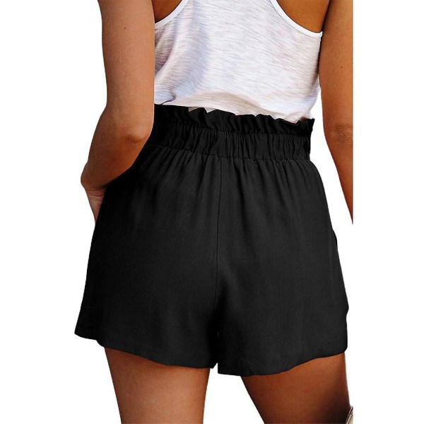 Dame Høy Midje Baggy Paperbag Shorts Sommer Casual Vide Ben Shorts Black XL