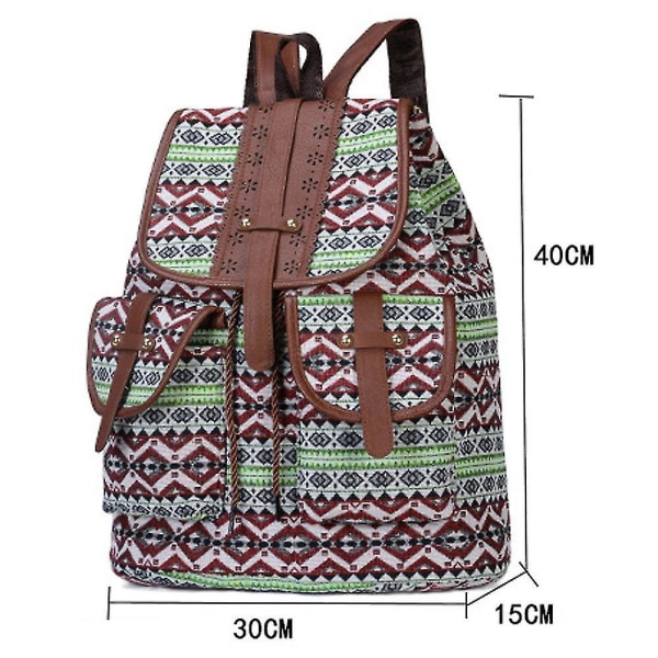 Etnisk stil retro mönster ryggsäck canvas damväska mode personlighet resor dragsko liten B color-1