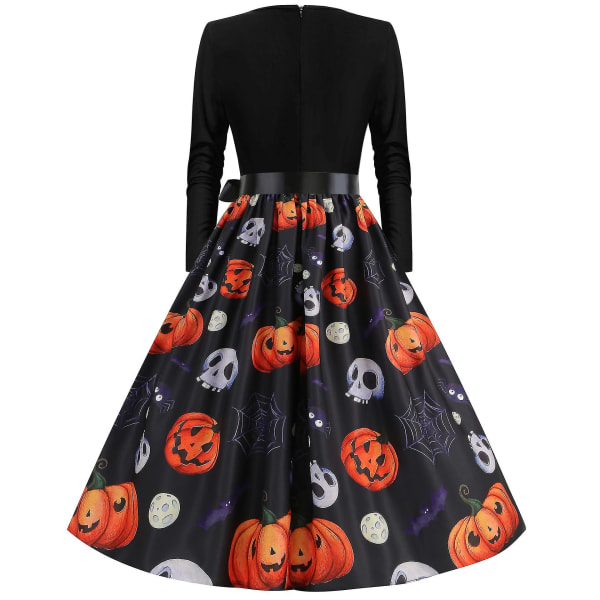 Halloween Kostym Klänningar Dam Skelett Pumpa Tryckt Casual Fåll Klänning Fest COLOR 7 2XL