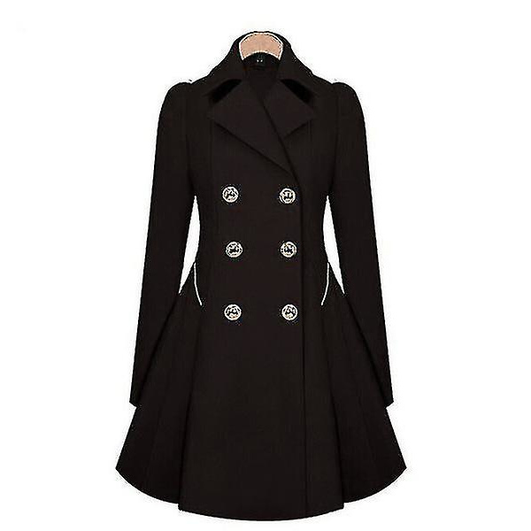Dam Trenchcoat Dubbelknäppt Klassisk Kavajslag Kappa Slim Ytterkläder Khaki Black M