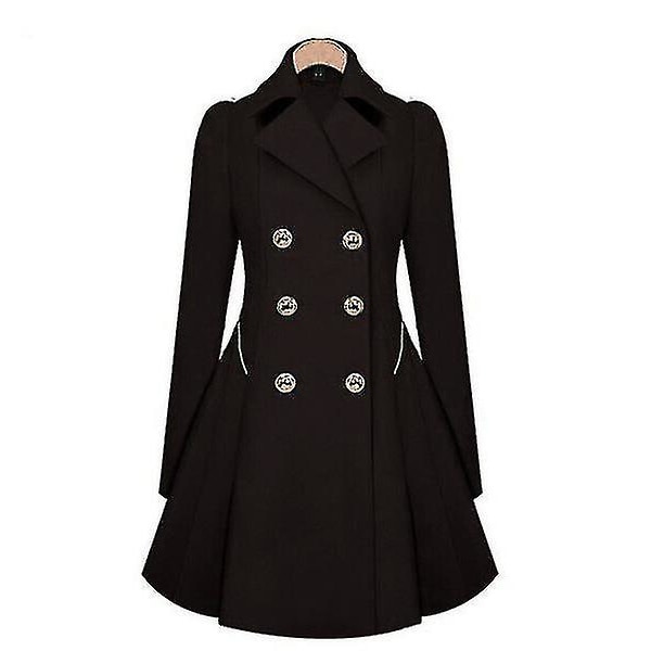 Naisten trenssi, kaksirivinen, klassinen kaulus, slim fit -päällystakki, khaki Black M