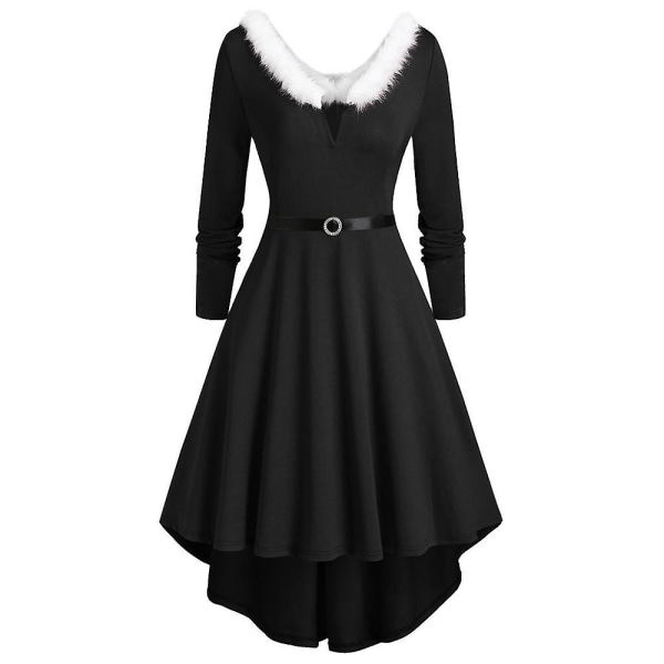 Jule Kvinner Julenisse Kostyme V-hals Swing Midi Kjole Julekostyme Black XL