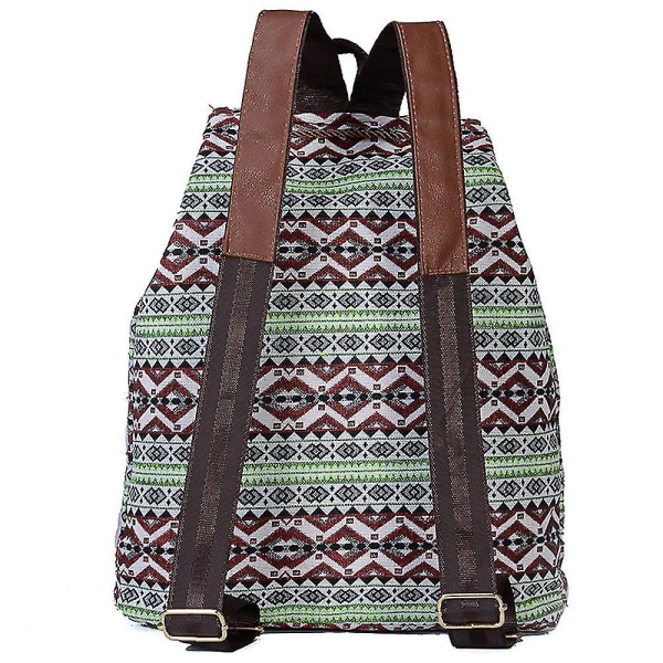 Etnisk stil retro mönster ryggsäck canvas damväska mode personlighet resor dragsko liten B color-2